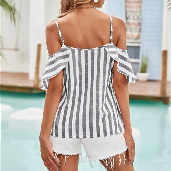 Cold Shoulder Striped Blouse - Picture 2 of 6
